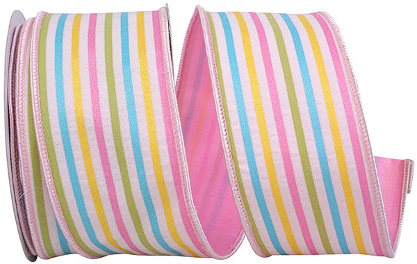 Easter Ribbons -- Candy Stripe Seersucker Decor Wired Edge Ribbon -- Various Sizes --- Pink Color