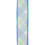 Load image into Gallery viewer, Reverse side of 1.5 inch Plaid Seaway deluxe backed ribbon showing muted blue, green and white plaid
