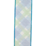 Load image into Gallery viewer, Reverse side of 2.5 inch Plaid Seaway backed wired ribbon in blue, green and white
