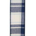 Load image into Gallery viewer, Denim and ivory oversized plaid pattern on 2-1/2 inch cotton wired ribbon
