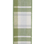 Load image into Gallery viewer, Close-up of 2.5 inch sage and white plaid cotton canvas ribbon with stitched wired edges
