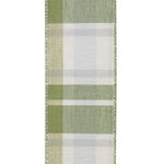 Load image into Gallery viewer, Detailed view of Plaid Terra sage 2.5 inch wired ribbon showing woven cotton canvas texture and white checks
