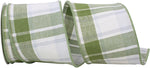 Load image into Gallery viewer, Plaid Terra Grand Decor sage cotton canvas wired ribbon, 4 inch wide, with oversized white and green plaid
