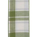 Load image into Gallery viewer, Close-up of 4 inch sage plaid cotton canvas ribbon showing large white checks and stitched wired edges
