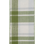 Load image into Gallery viewer, Detailed view of Plaid Terra 4 inch sage and white wired ribbon showing textured cotton canvas weave
