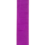 Load image into Gallery viewer, Close-up of the Plum Dupioni Supreme ribbon showcasing the slubbed faux silk weave and matching stitched wired edge for professional bow making.
