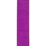 Load image into Gallery viewer, Back view of the Florist Basics Plum Dupioni wired ribbon illustrating the smooth polyester backing and durable stitched wired edge.
