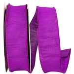 Load image into Gallery viewer, Full roll of Florist Basics Dupioni Supreme Wired Edge Ribbon in Plum, 1½ inch wide by 20 yards, ideal for wreath making, floral designs, holiday decorating, and elegant gift wrapping.
