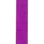 Load image into Gallery viewer, Detailed front view of the Plum Dupioni ribbon highlighting its rich slubbed faux silk texture and precision stitched wired borders.
