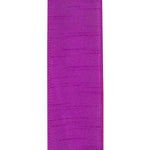 Load image into Gallery viewer, Close-up front view of the 2½-inch Plum Dupioni ribbon showing its elegant faux silk slub texture and beautifully stitched wired edges.
