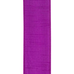Load image into Gallery viewer, Back side of the 2½-inch Florist Basics Dupioni Supreme ribbon in Plum displaying the woven polyester backing and reinforced wired edge.
