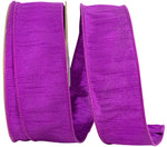 Load image into Gallery viewer, Commercial-size roll of Florist Basics Dupioni Supreme Wired Edge Ribbon in Plum, 2½ inches wide by 50 yards, perfect for event decorating, wreath production, and large-scale holiday displays.
