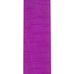 Load image into Gallery viewer, Close-up front view of the 2½-inch Plum Dupioni ribbon showing its elegant faux silk slub texture and beautifully stitched wired edges.
