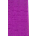 Load image into Gallery viewer, Close-up of the 4-inch Plum Dupioni ribbon emphasizing its luxurious faux silk slub texture and sturdy stitched wired edges.
