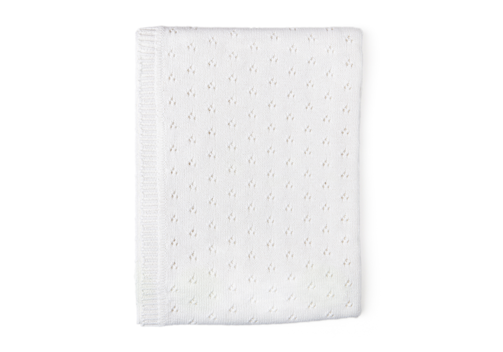 Pointelle Baby Blanket -- 30 x 40 in - White Color