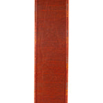 Load image into Gallery viewer, Back view of Pumpkin Embroidered Plaid Wired Edge Ribbon showing the dupioni backing and wired edges.
