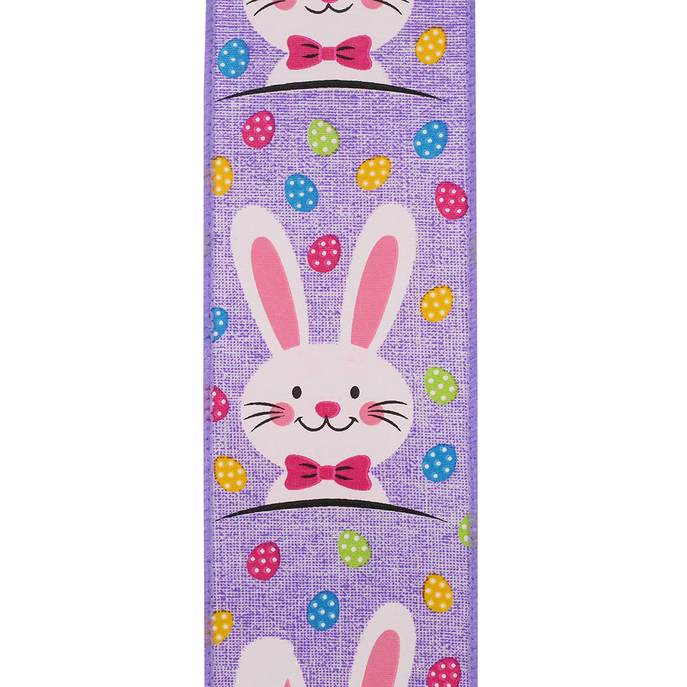 Easter Ribbons -- 2.5 in x 10 yards --- Bunny Face Multi Egg Wire Edge Ribbon -- Purple Color