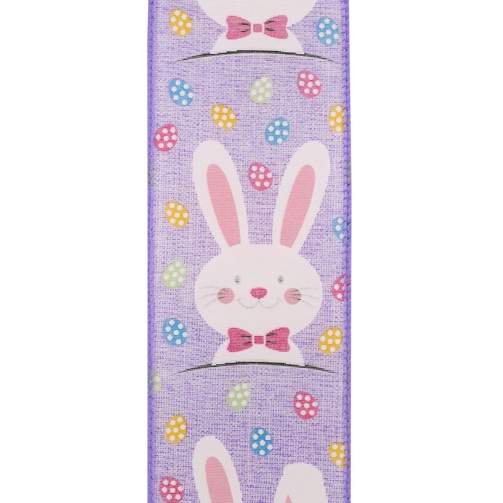 Easter Ribbons -- 2.5 in x 10 yards --- Bunny Face Multi Egg Wire Edge Ribbon -- Purple Color