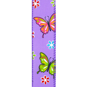 Butterflies & Bees Design - Wire Edge Ribbon -- Purple -- Various Sizes