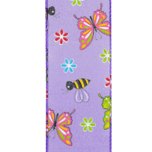 Butterflies & Bees Design - Wire Edge Ribbon -- Purple -- Various Sizes