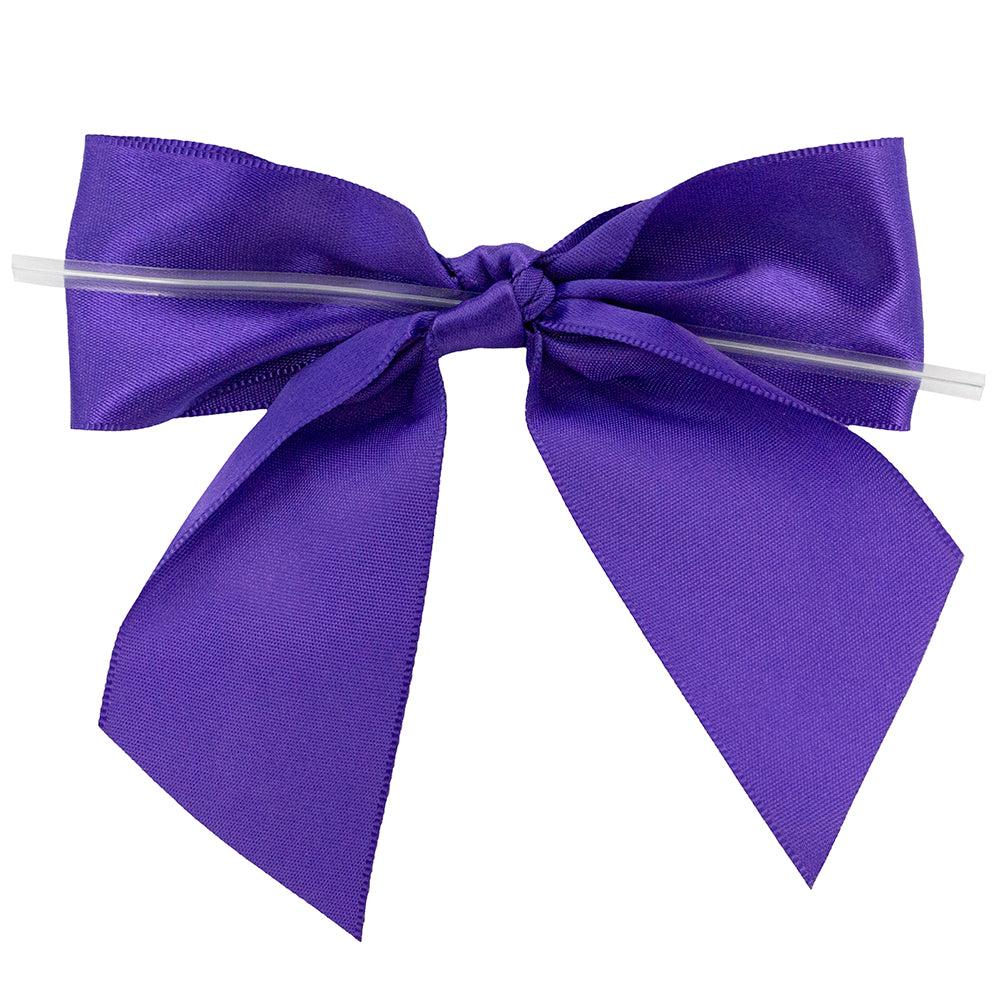 Satin Twist Tie Bows -- Various Sizes --- 100 or 50 Pieces p/pack,  Purple