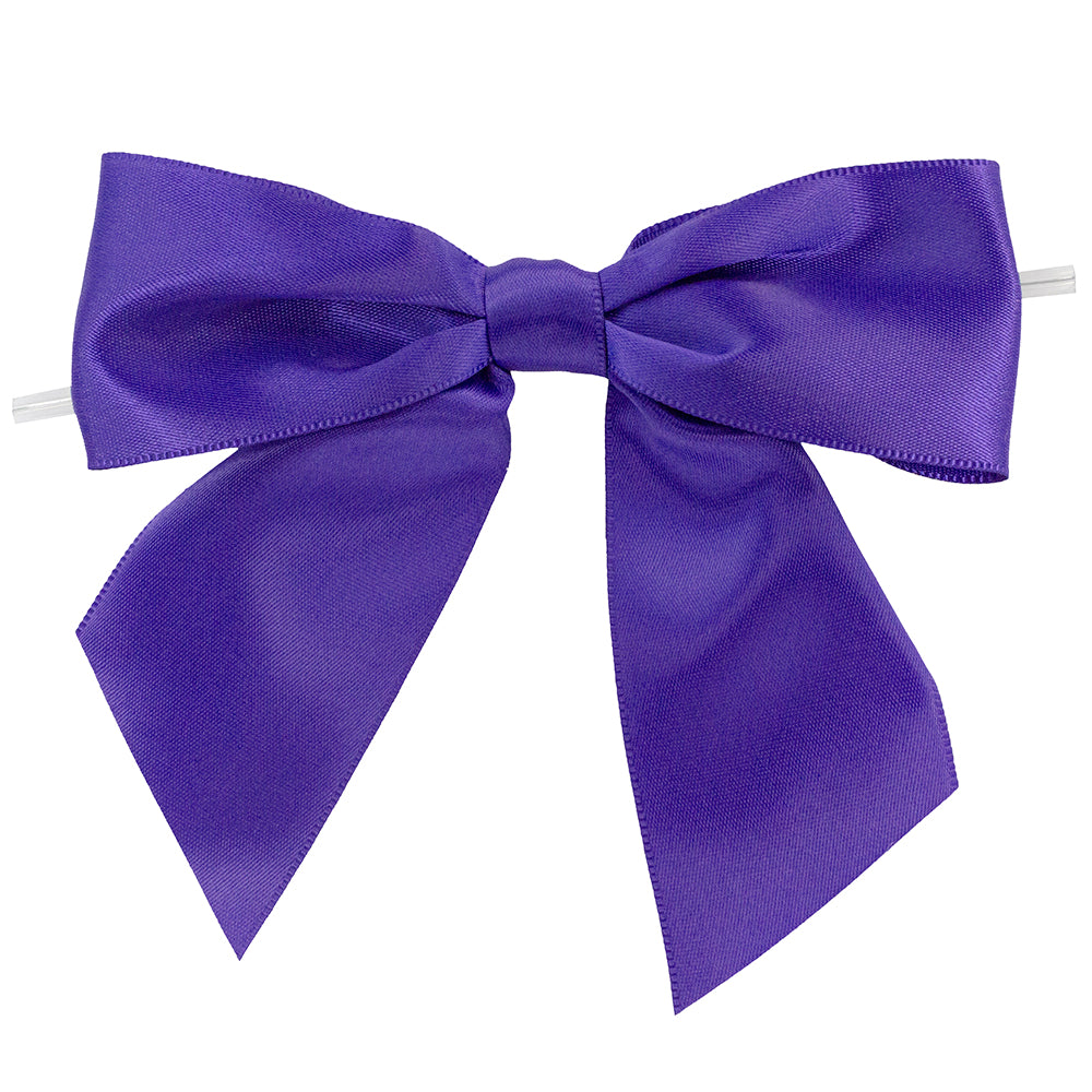 Satin Twist Tie Bows -- Various Sizes --- 100 or 50 Pieces p/pack,  Purple