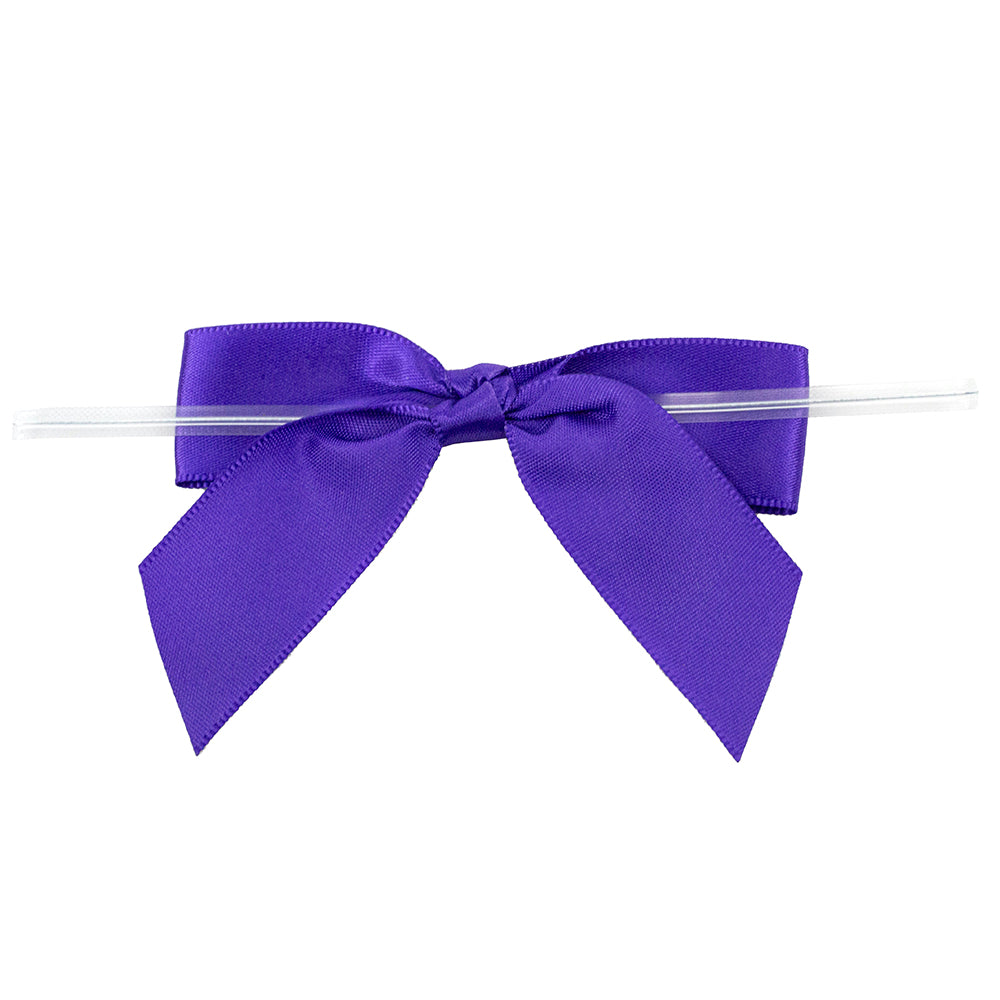 Satin Twist Tie Bows -- Various Sizes --- 100 or 50 Pieces p/pack,  Purple