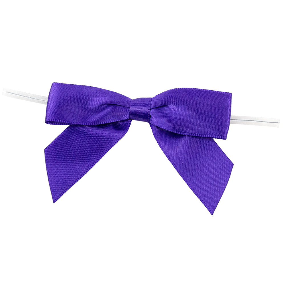 Satin Twist Tie Bows -- Various Sizes --- 100 or 50 Pieces p/pack,  Purple