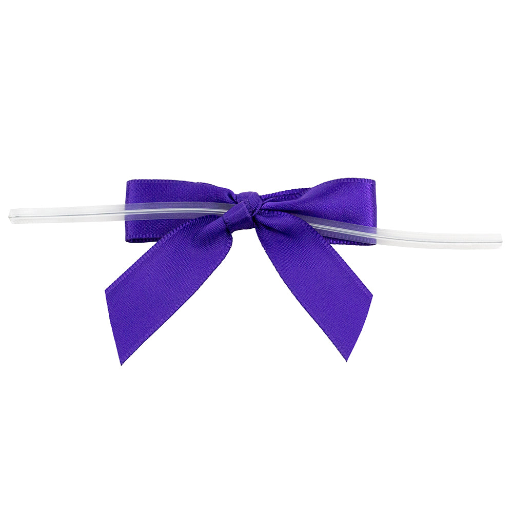 Satin Twist Tie Bows -- Various Sizes --- 100 or 50 Pieces p/pack,  Purple