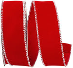 Load image into Gallery viewer, Outdoor Ribbon --- 1-1/2 inch  x  10 yards - Value Velvet Wired Edge Ribbon -- Red / Silver Color
