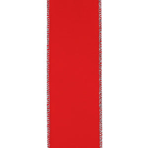 Outdoor Ribbon --- 1-1/2 inch  x  10 yards - Value Velvet Wired Edge Ribbon -- Red / Silver Color