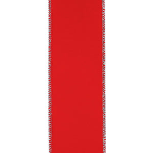 Outdoor Ribbon --- 1-1/2 inch  x  10 yards - Value Velvet Wired Edge Ribbon -- Red / Silver Color