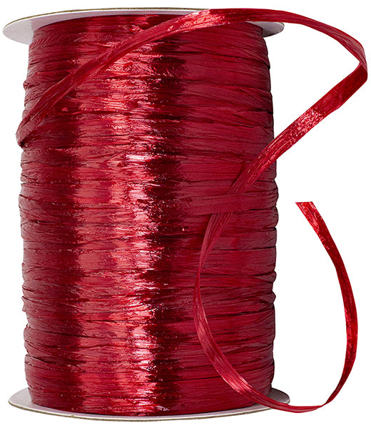 Premium - Pearl Finish Raffia Ribbon --- 1/4in x 100 yards --- Red Raspberry Color