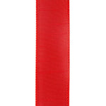 Load image into Gallery viewer, Detailed front view of the Red Dupioni ribbon highlighting its rich slubbed faux silk texture and precision stitched wired borders.
