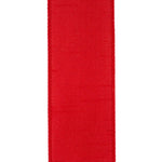 Load image into Gallery viewer, Close-up front view of the 2½-inch Red Dupioni ribbon showing its elegant faux silk slub texture and beautifully stitched wired edges.
