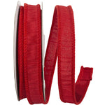 Load image into Gallery viewer, Florist Basics Dupioni Supreme Wired Edge Ribbon in Red, 7/8 inch wide by 10 yards, featuring a vibrant hot pink faux dupioni texture with stitched wired edges for bows, floral arrangements, and gift wrapping.
