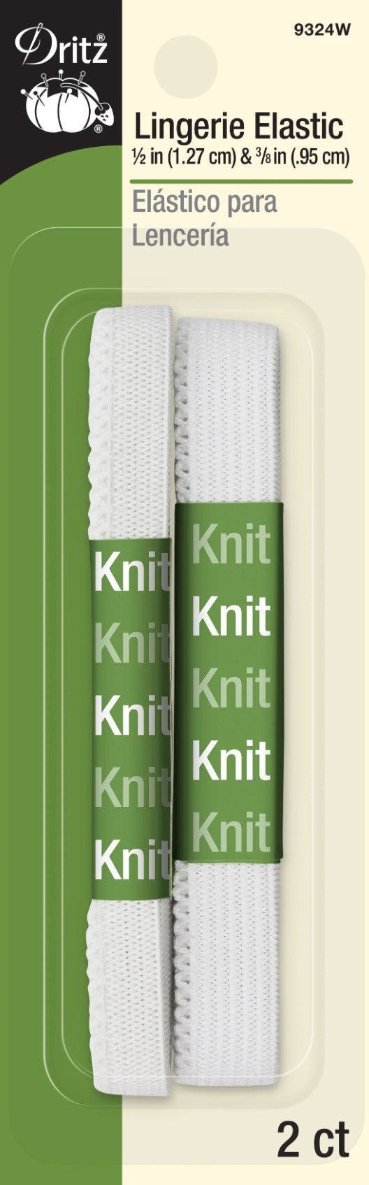 White Knit Lingerie Elastic, 2 rolls/pack -- Ref. 9324W -- by Drittz®