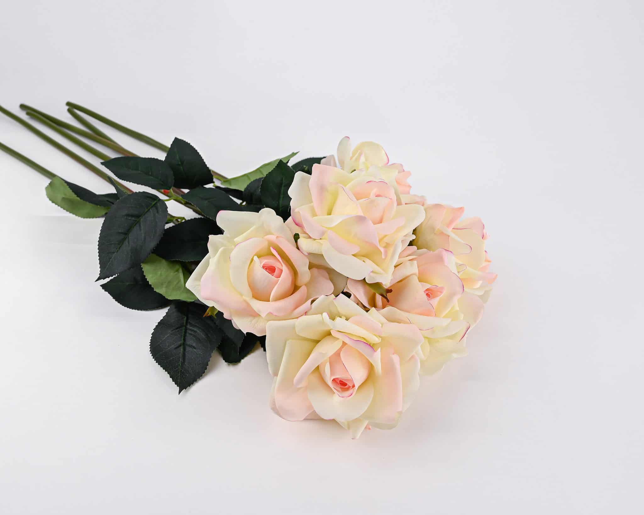 20.5 in --- Cream / Pink Color --- Silk Real Touch Rose Spray -- Artificial Flower