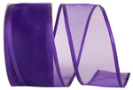Load image into Gallery viewer, Charlize sheer satin wired edge ribbon spool in regal purple color. Available in multiple widths for gift wrapping, floral design, weddings, and craft projects.
