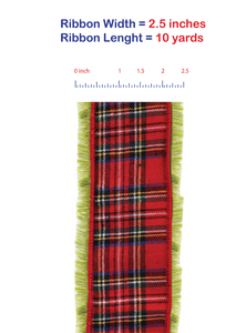 10 yards --- 2.5 inch -- Lime Fringe Traditional Plaid Wired Edge - Christmas Ribbon