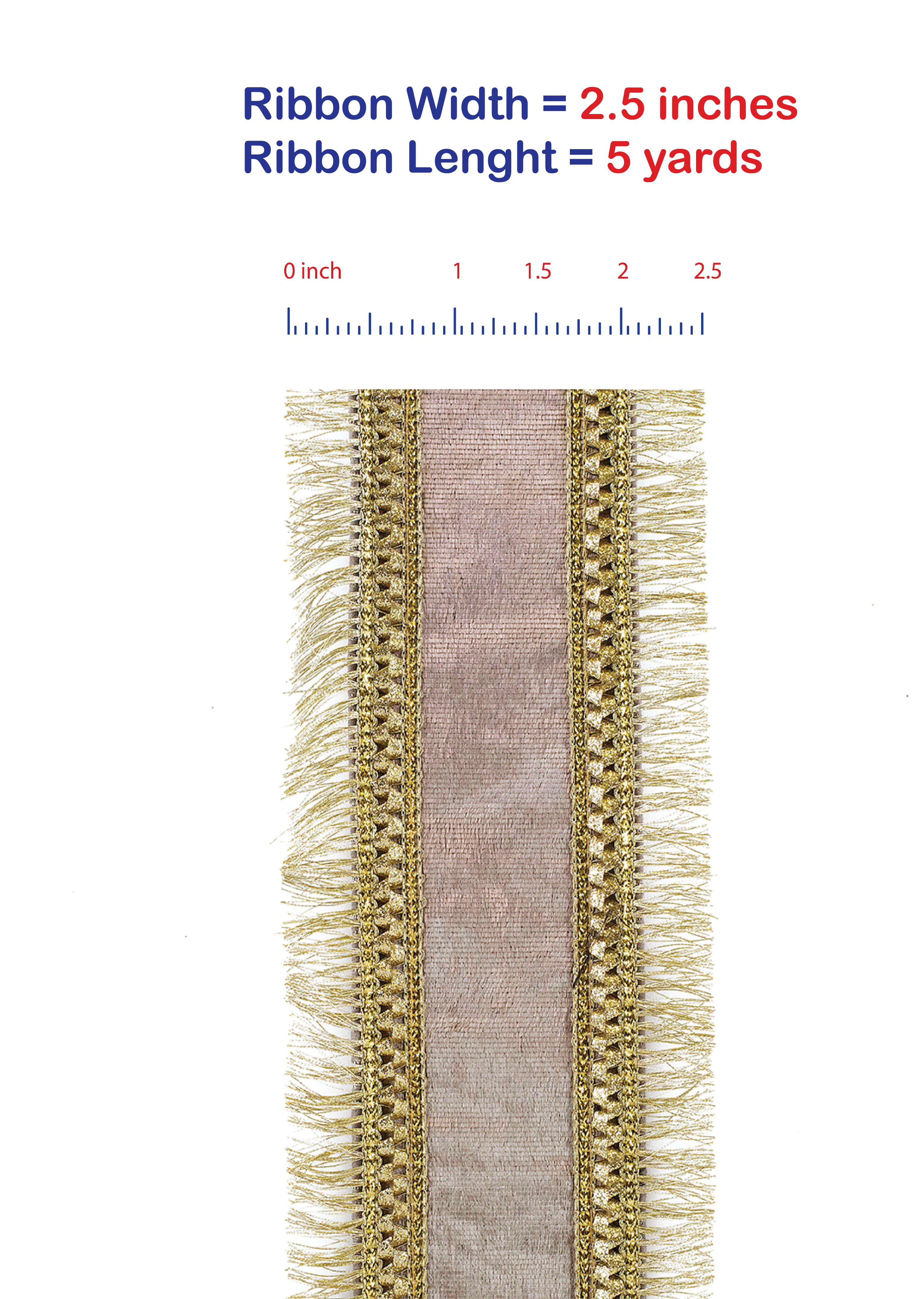 5 yards --- 2 ½ inch -- Champagne Color -- Plush Velvet Jeweled Fringe Wired Edge - Christmas Ribbon