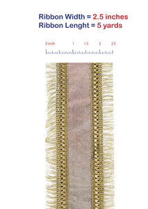 5 yards --- 2 ½ inch -- Champagne Color -- Plush Velvet Jeweled Fringe Wired Edge - Christmas Ribbon