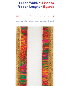 5 yards --- 4 inch - Dupioni Trimming - Multicolor Fringe -  Wired Edge Ribbon