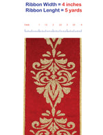 Load image into Gallery viewer, 5 yards --- 4 inch -- Velvet Filigree Glitter Deluxe Metallic Backed Wired Edge -- Christmas Ribbon
