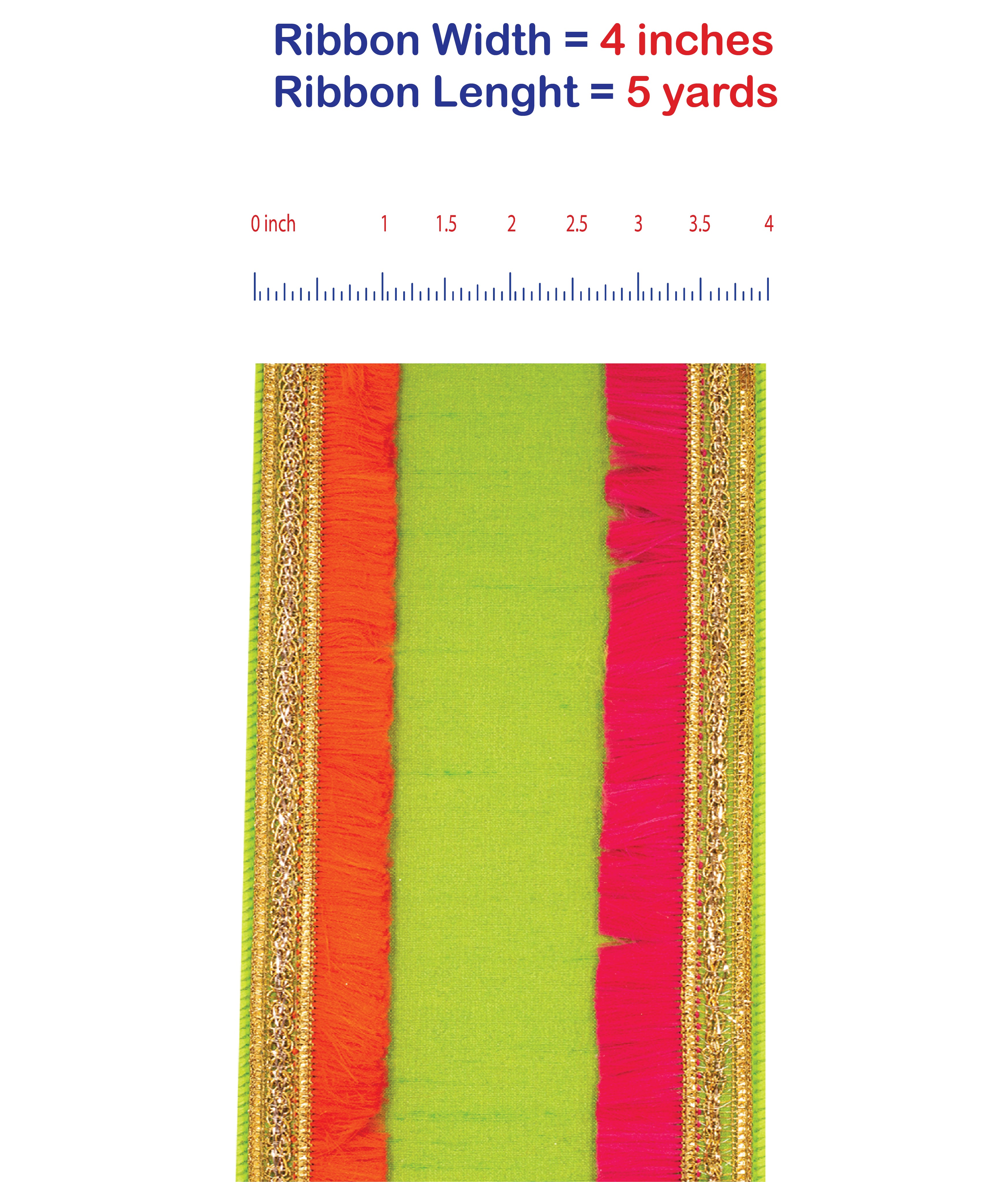 5 yards --- 4 inch -- Dupioni - Orange / Fuchsia - Trimming Fringe Color Deluxe Wired Edge - Christmas Ribbon