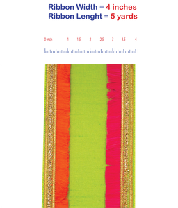 5 yards --- 4 inch -- Dupioni - Orange / Fuchsia - Trimming Fringe Color Deluxe Wired Edge - Christmas Ribbon