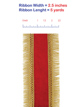 Load image into Gallery viewer, 5 yards --- 2 ½ inch -- Red / Gold Color --- Velvet Plush Regal Fringe Wired Edge - Christmas Ribbon
