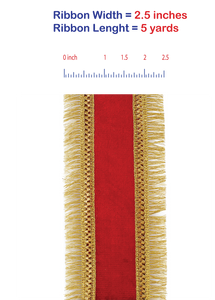 5 yards --- 2 ½ inch -- Red / Gold Color --- Velvet Plush Regal Fringe Wired Edge - Christmas Ribbon