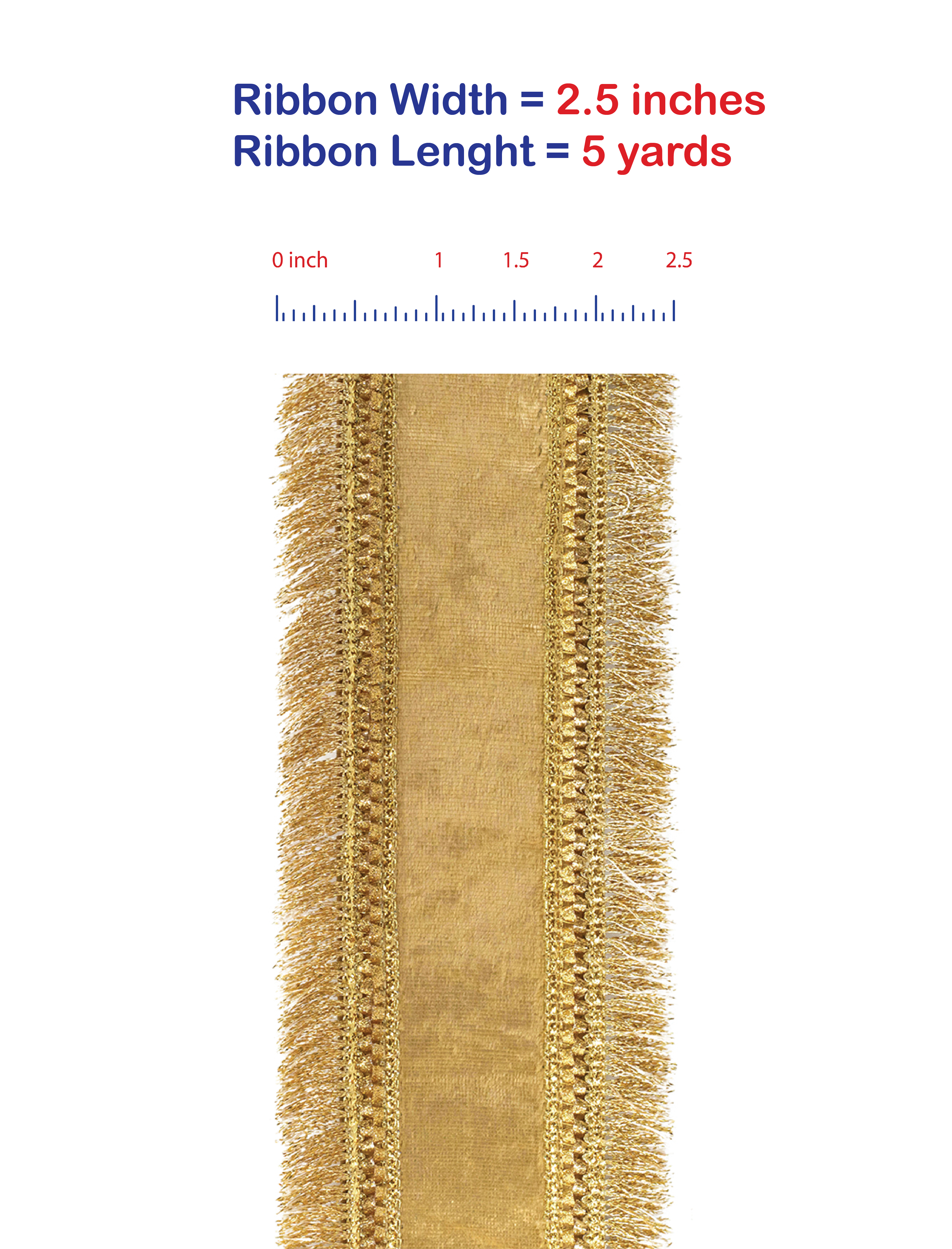 5 yards --- 2 ½ inch -- Gold Color -- Plush Velvet Fringed Trimming Deluxe Dupioni Backed Wired Edge -- Christmas Ribbon