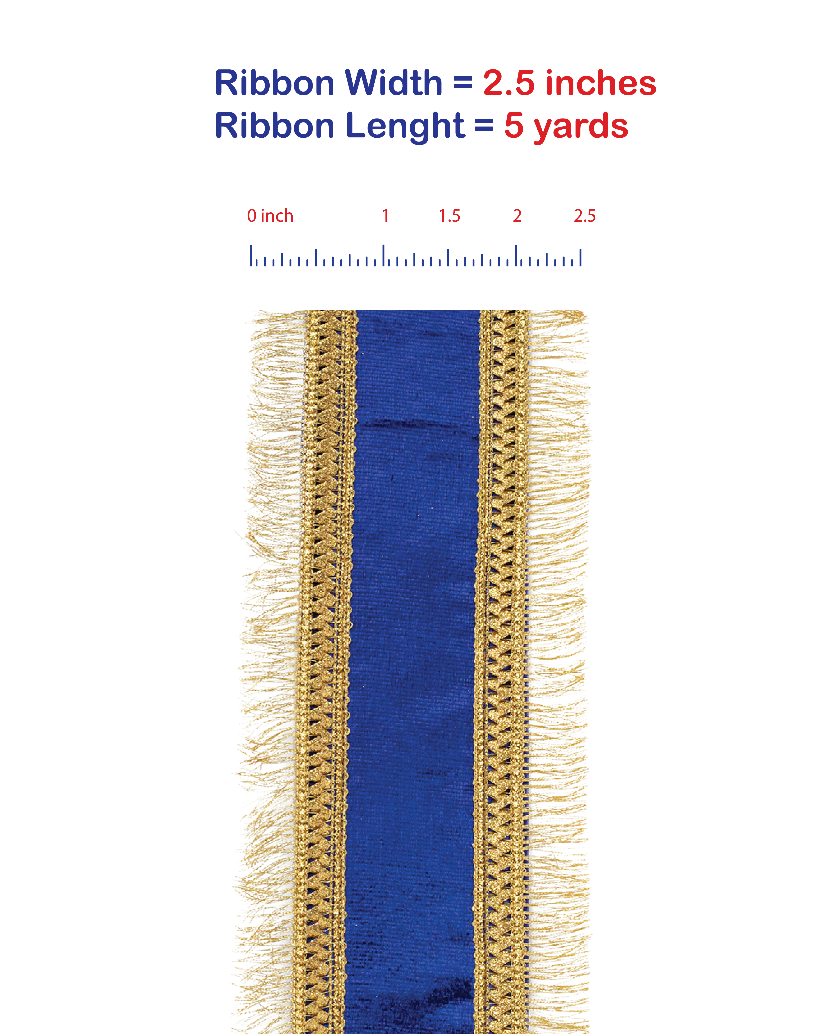 5 yards --- 2 ½ inch -- Royal Color -- Plush Velvet Regal Trimming Fringe Deluxe Overlay Wired Edge - Christmas Ribbon